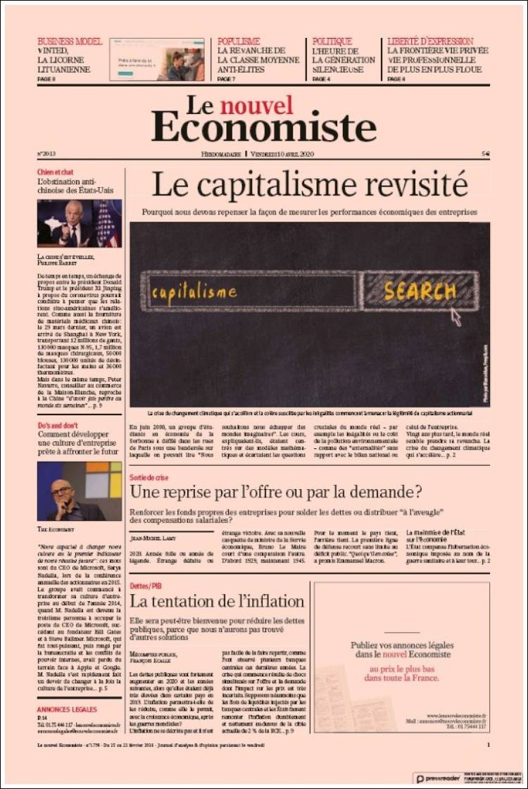 Portada de Le nouvel Economiste (Francia)
