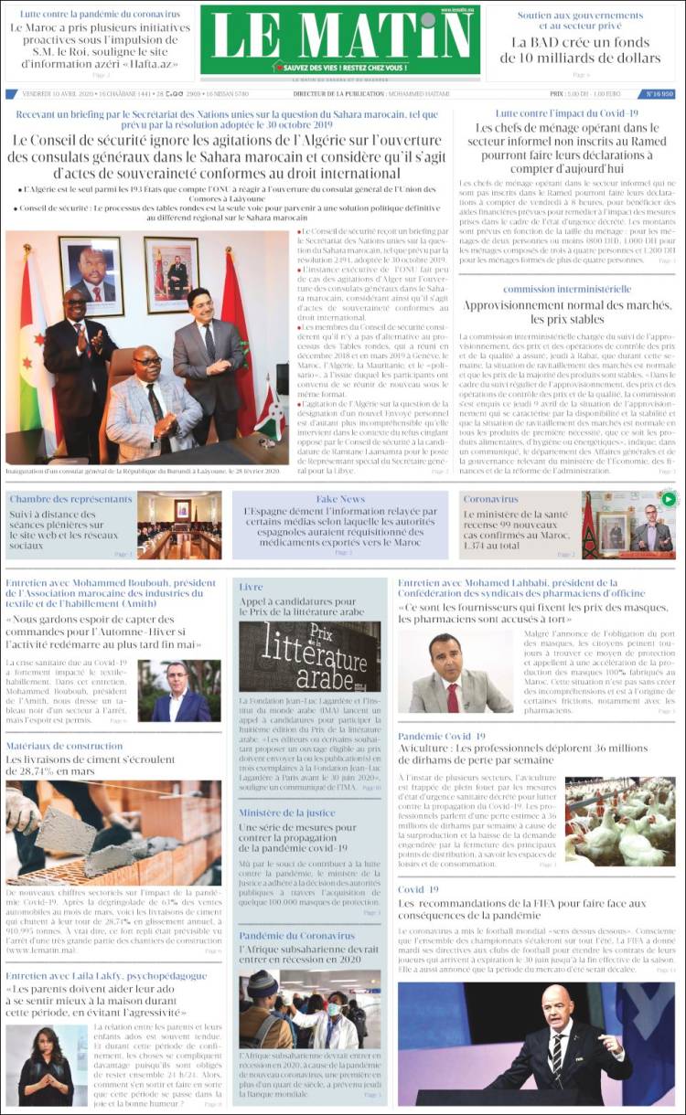 Portada de Le Matin (Marruecos)