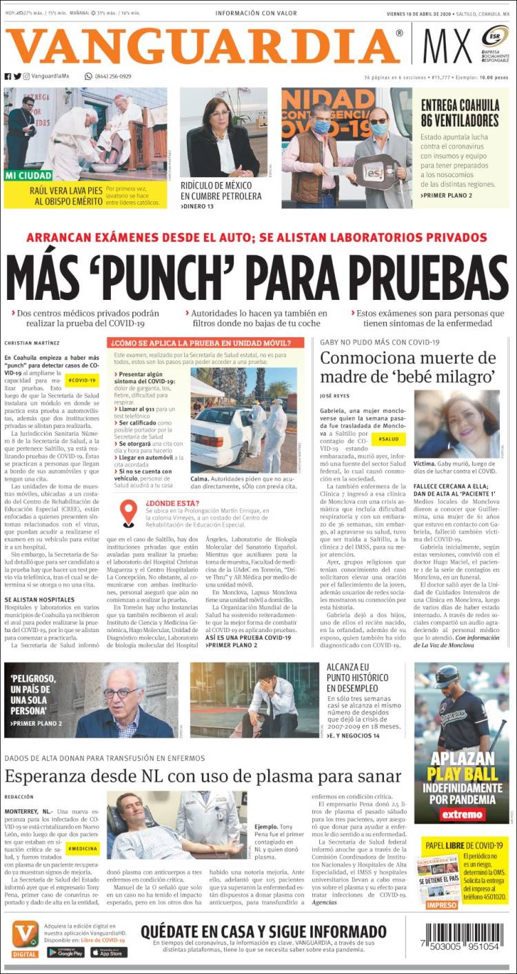 Portada de Vanguardia (M&eacute;xico)