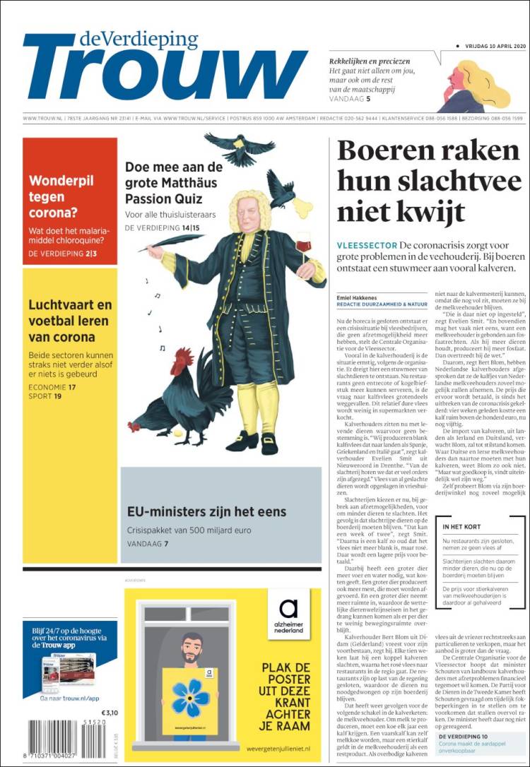 Portada de Trouw (Pa&iacute;ses Bajos)