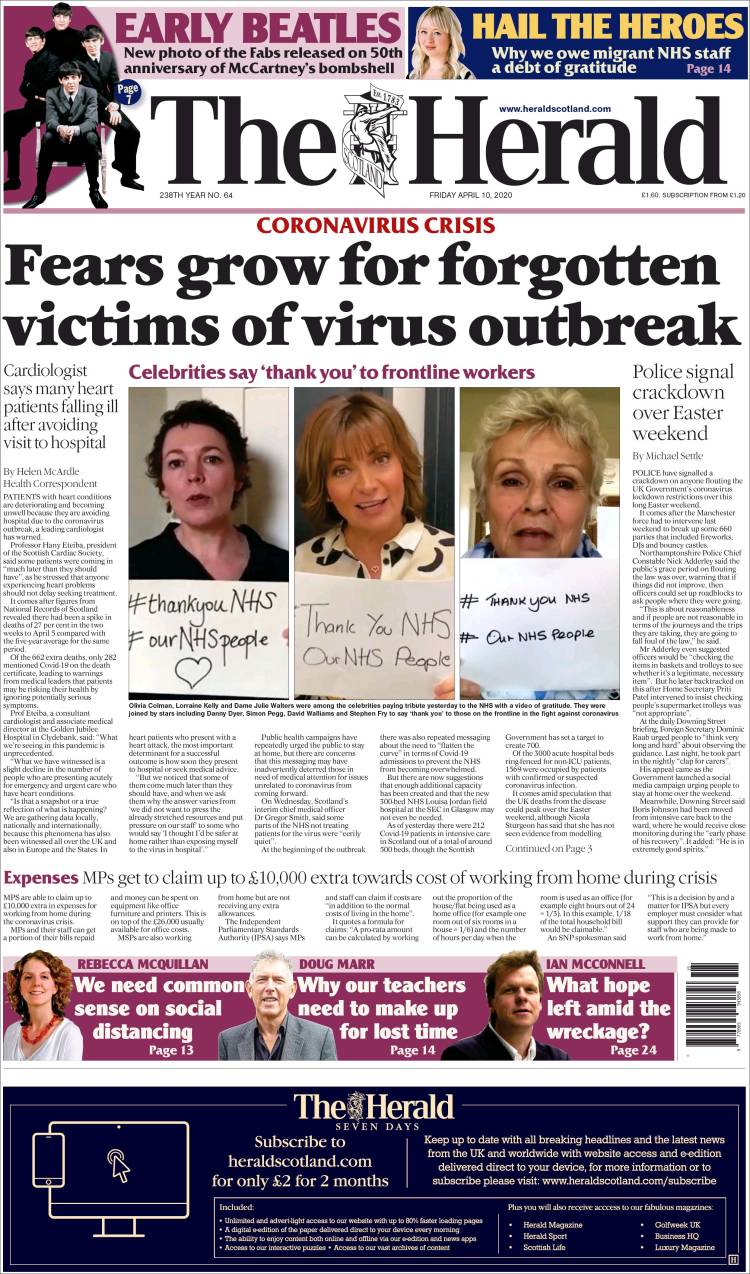 Portada de The Herald (Reino Unido)