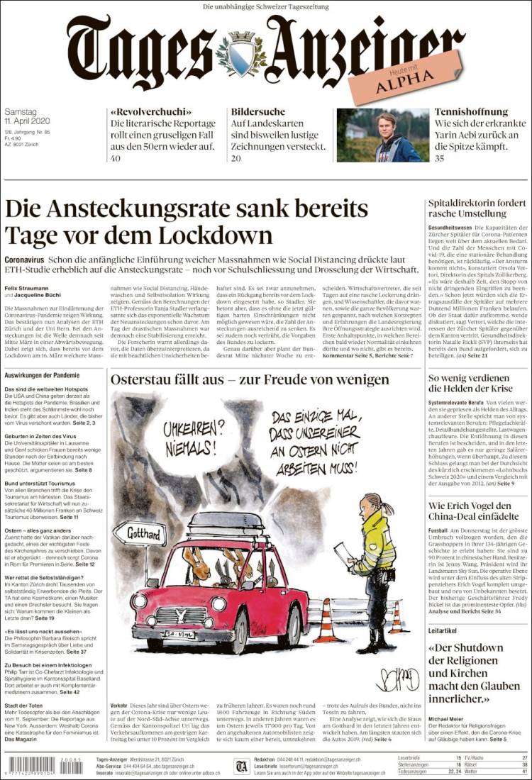 Portada de Tages-Anzeiger (Suiza)