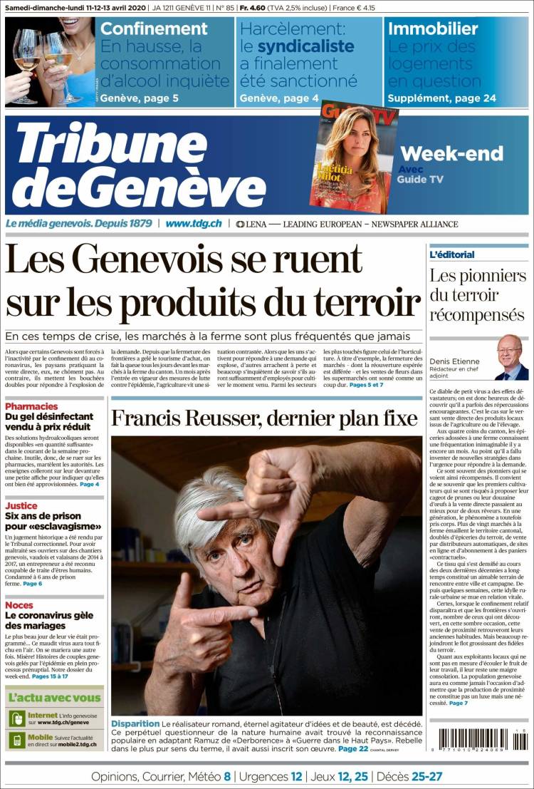 Portada de La Tribune de Genève (Suiza)