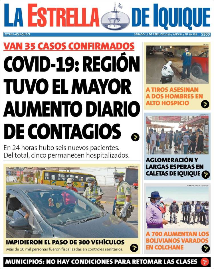 Portada de La Estrella de Iquique (Chile)