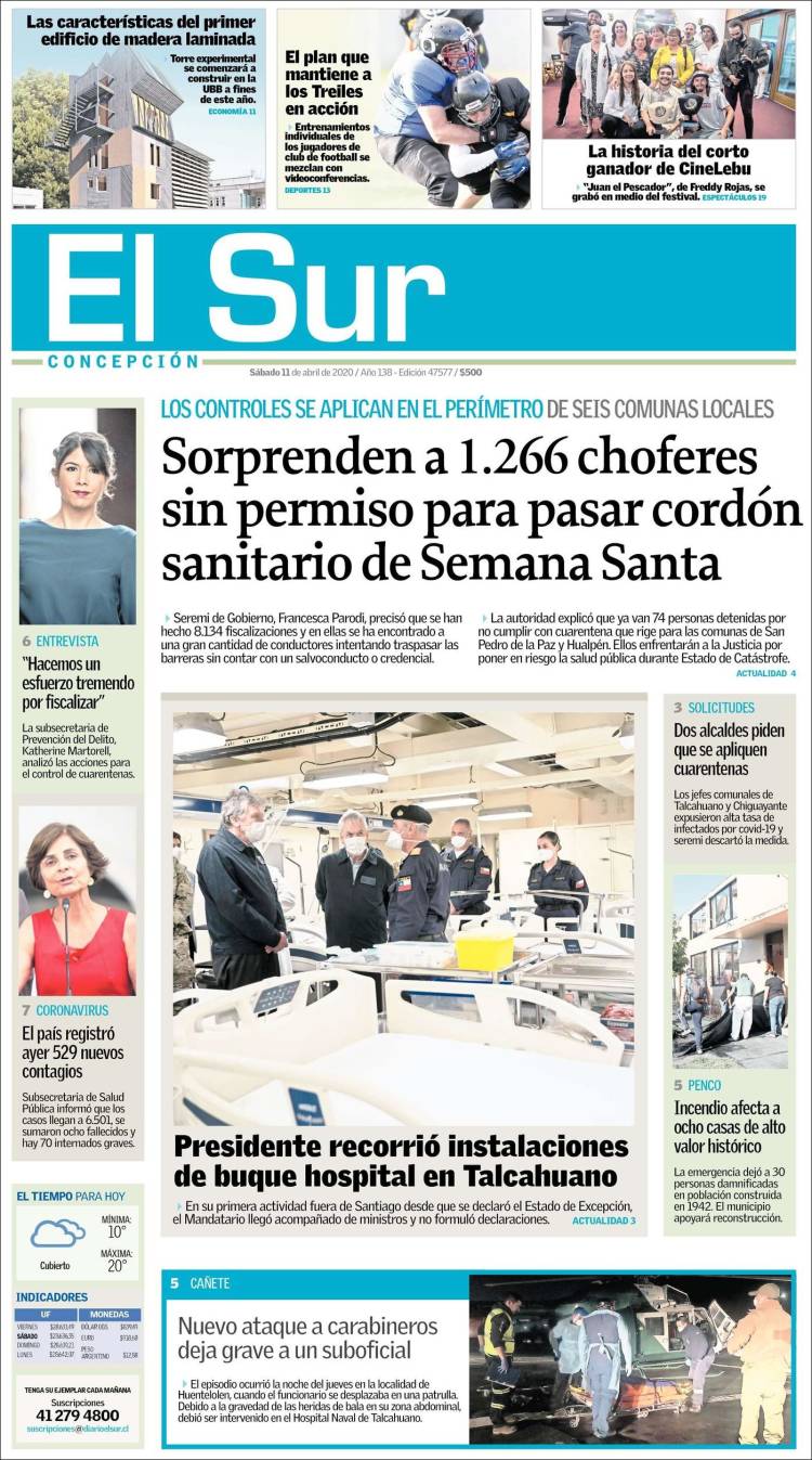 Portada de El Sur (Chile)