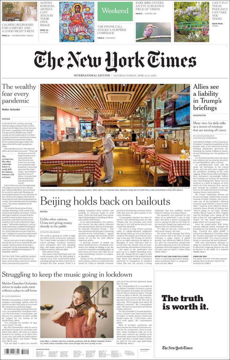 Portada de International New York Times (Europa)