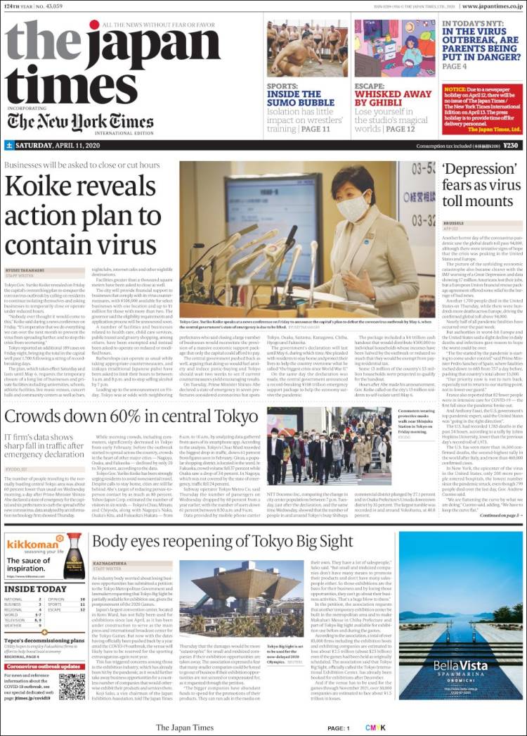 Portada de The Japan Times (Jap&oacute;n)