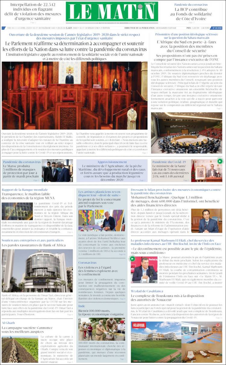 Portada de Le Matin (Marruecos)