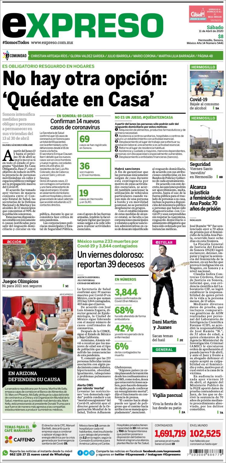 Portada de Expreso (M&eacute;xico)