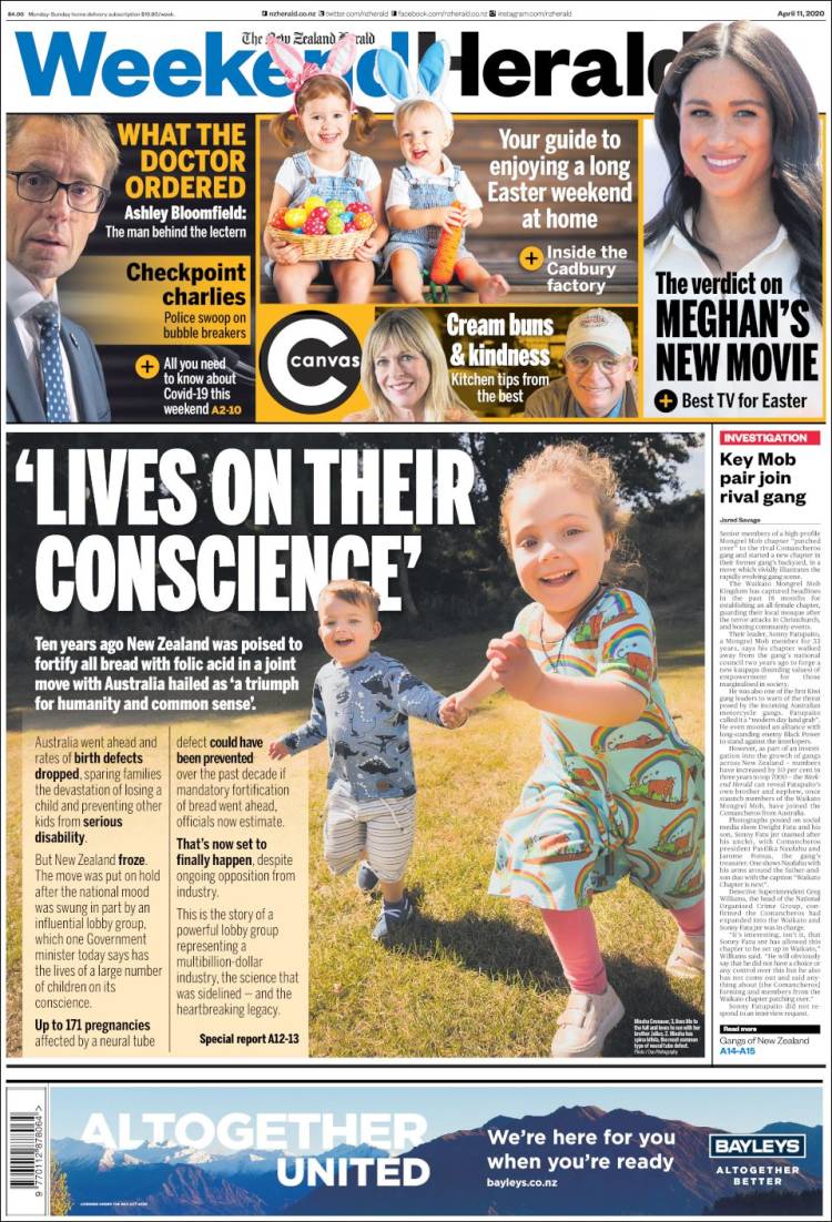 Portada de The New Zealand Herald (Nueva Zelanda)