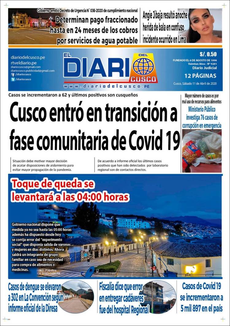 Portada de El Diario del Cusco (Per&uacute;)