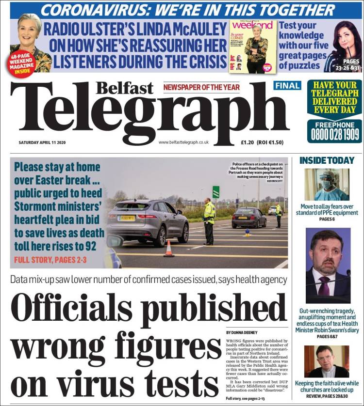Portada de Belfast Telegraph (Reino Unido)