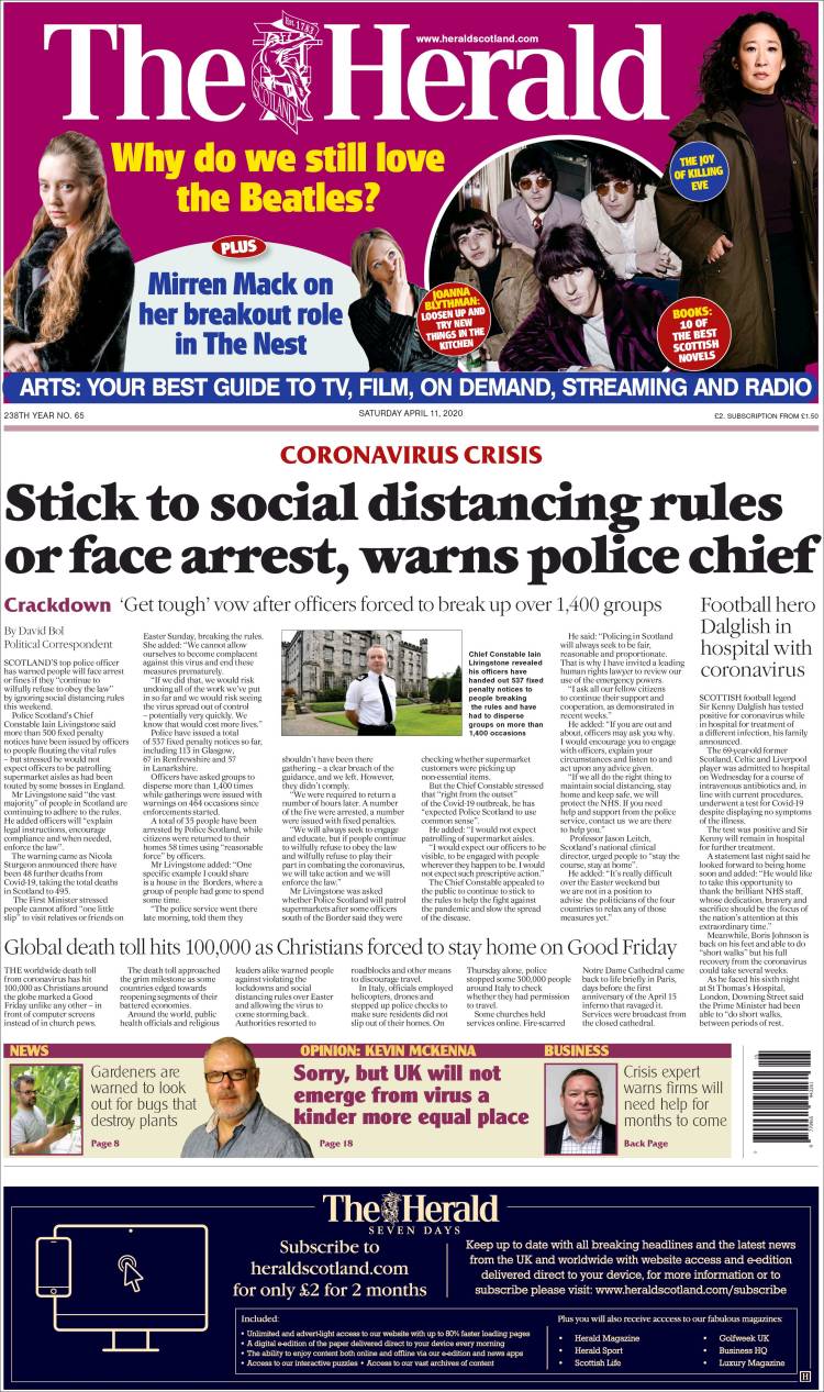 Portada de The Herald (Reino Unido)