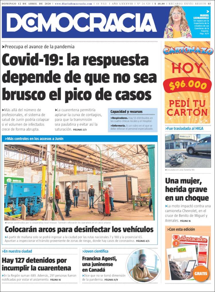 Portada de Diario Democracia (Argentina)