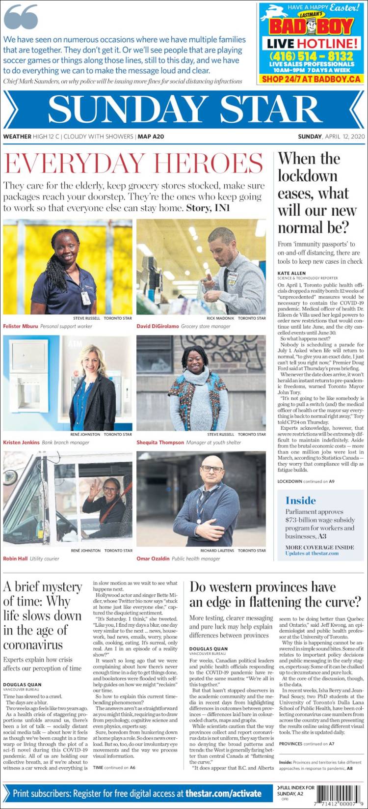 Portada de The Toronto Star (Canadá)