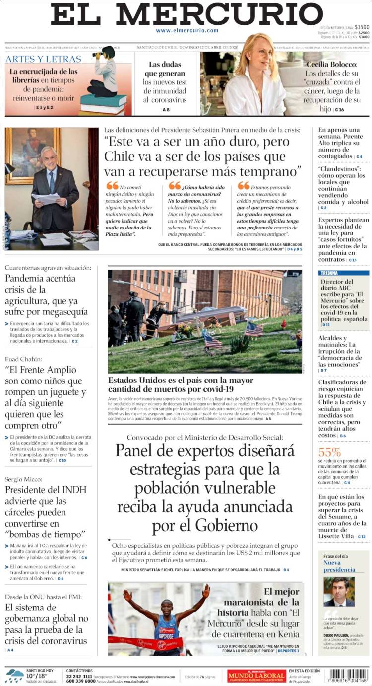 Portada de El Mercurio (Chile)