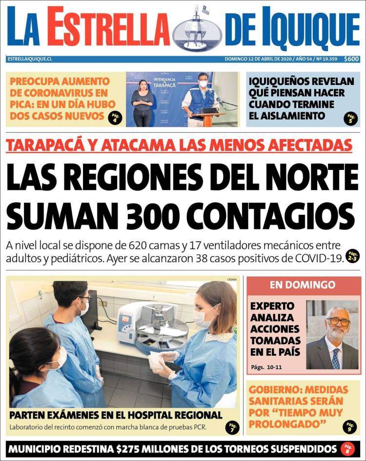 Portada de La Estrella de Iquique (Chile)