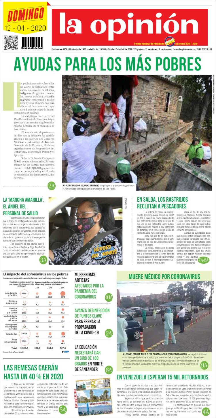 Portada de Diario La Opinion (Colombia)