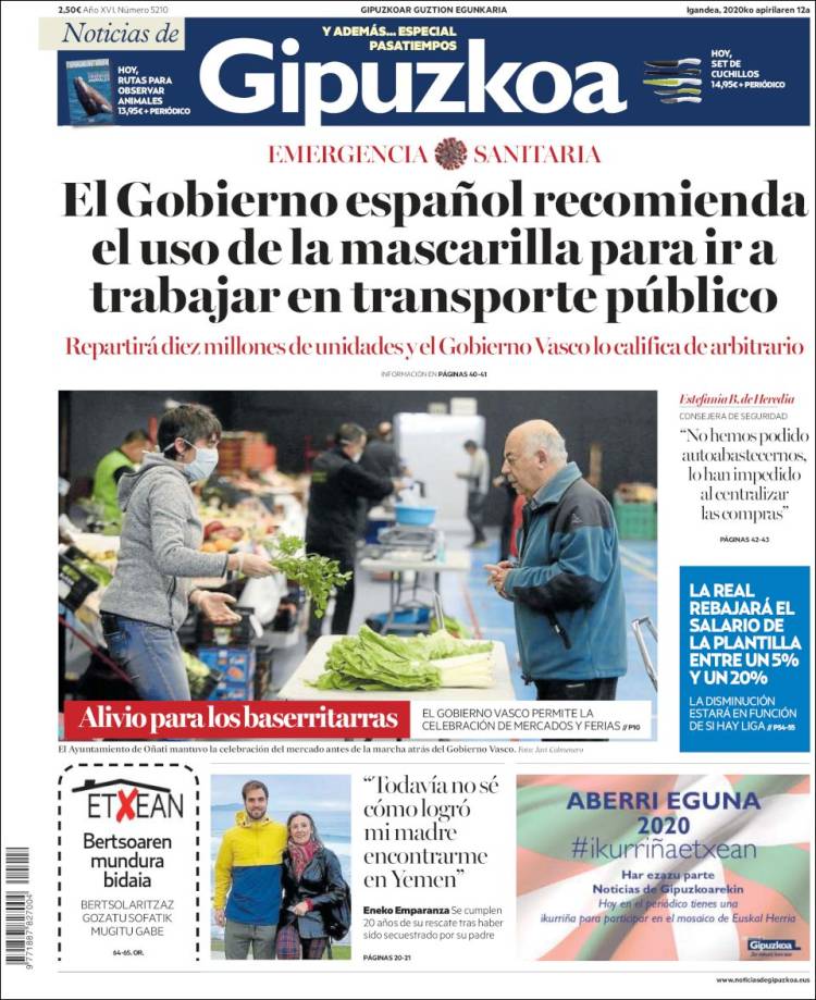 Portada de Noticias de Gipuzkoa (Spain)