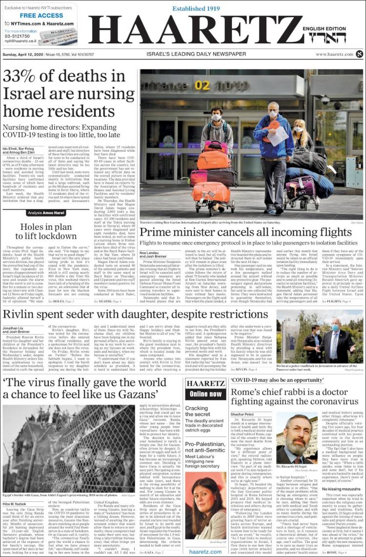 Portada de Haaretz (Israel)