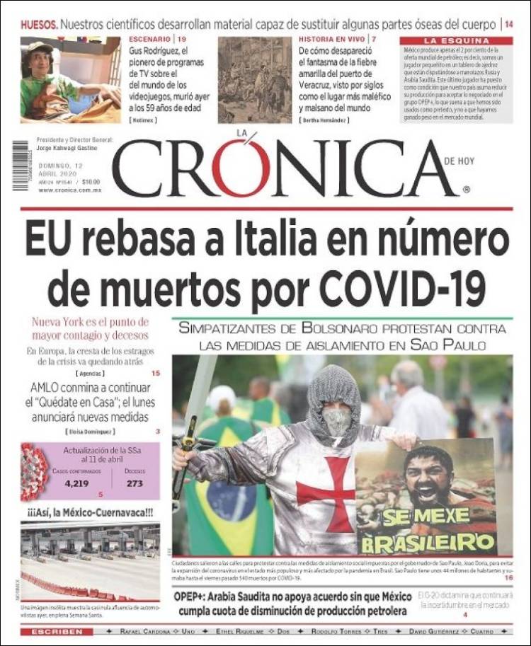 Portada de La Crónica de Hoy (México)