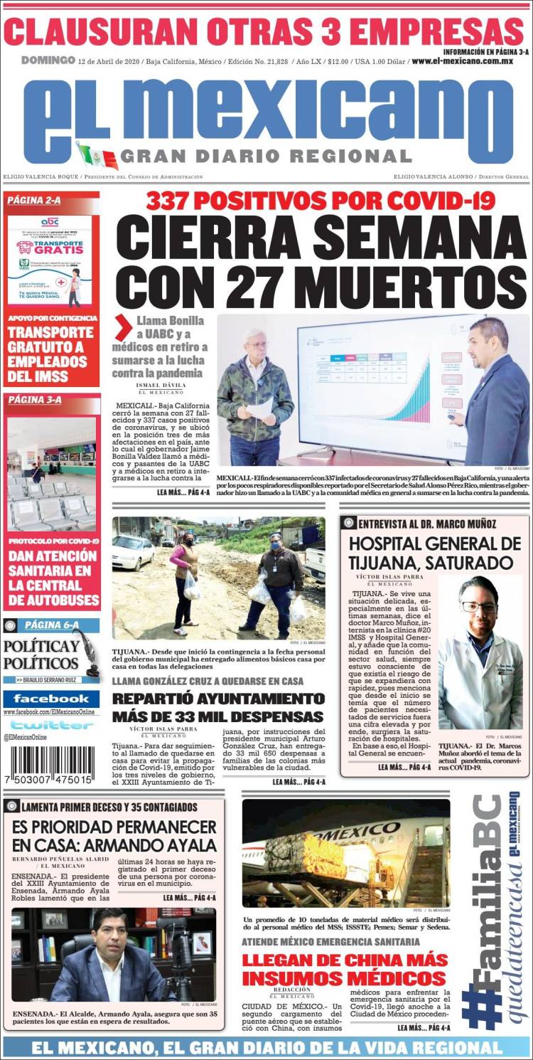 Portada de El Mexicano - El Gran Diario Regional (México)