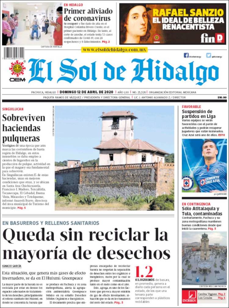 Portada de El Sol de Hidalgo (México)