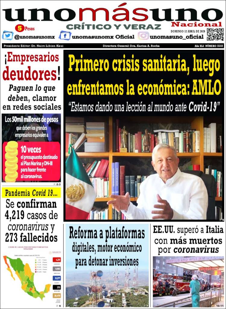 Portada de unomásuno (México)