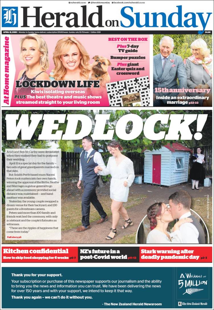 Portada de The New Zealand Herald (Nueva Zelanda)