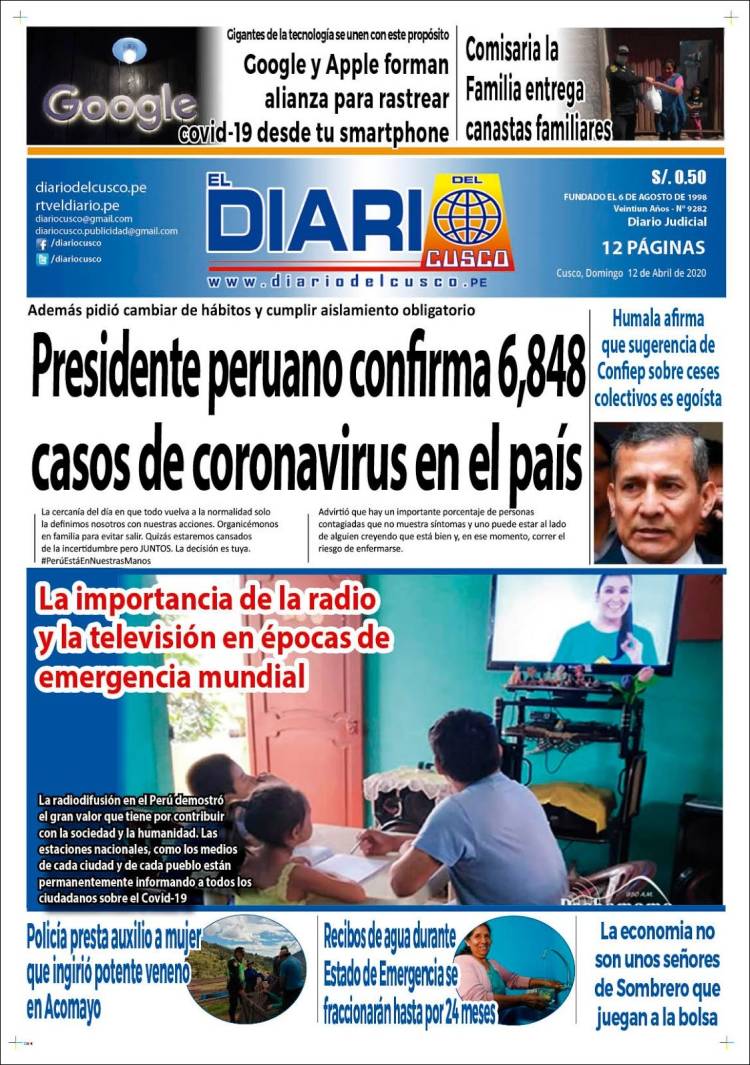 Portada de El Diario del Cusco (Per&uacute;)