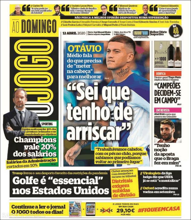Portada de O Jogo (Portugal)