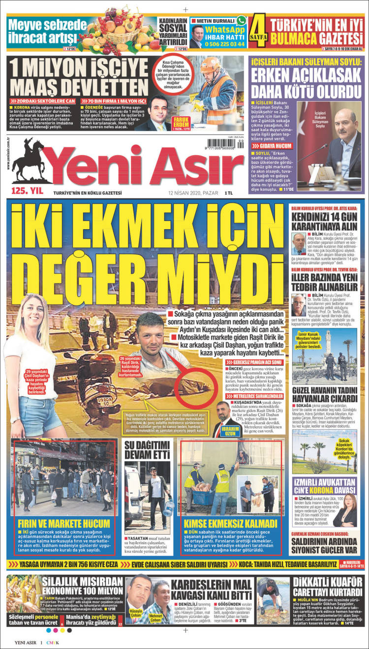 Portada de Yeni Asır (Turqu&iacute;a)
