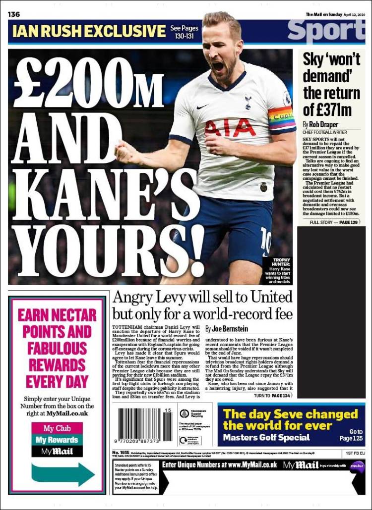 Portada de Daily Mail Sport (Reino Unido)
