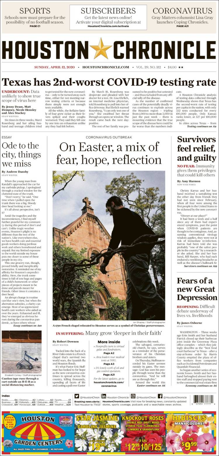 Portada de Houston Chronicle (USA)