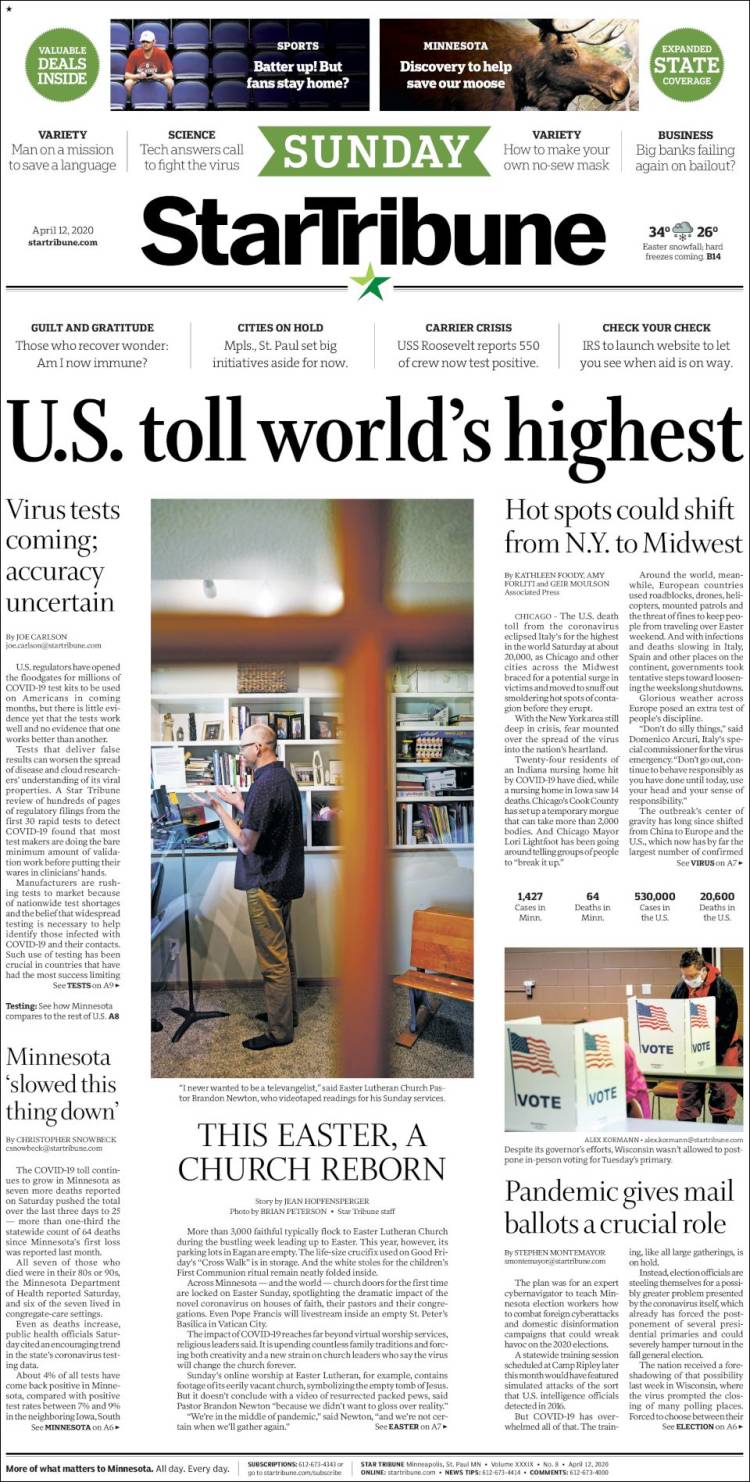 Portada de Star Tribune (USA)