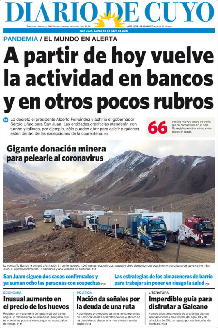 Portada de Diario de Cuyo (Argentina)