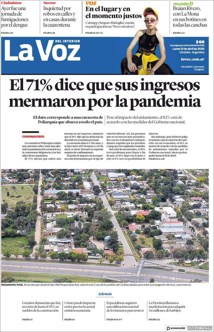 Portada de La Voz del Interior (Argentina)