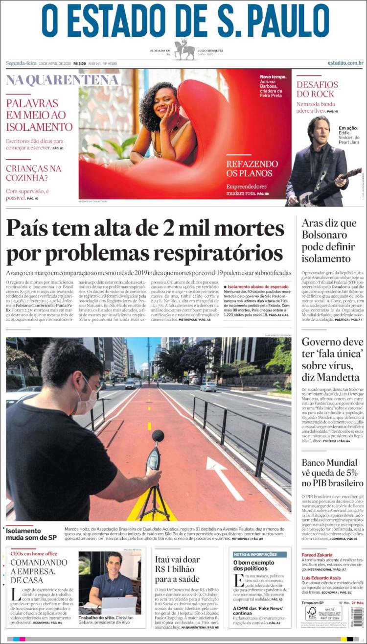 Portada de O Estado de São Paulo (Brasil)