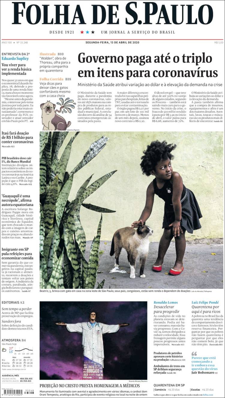 Portada de Folha de São Paulo (Brasil)