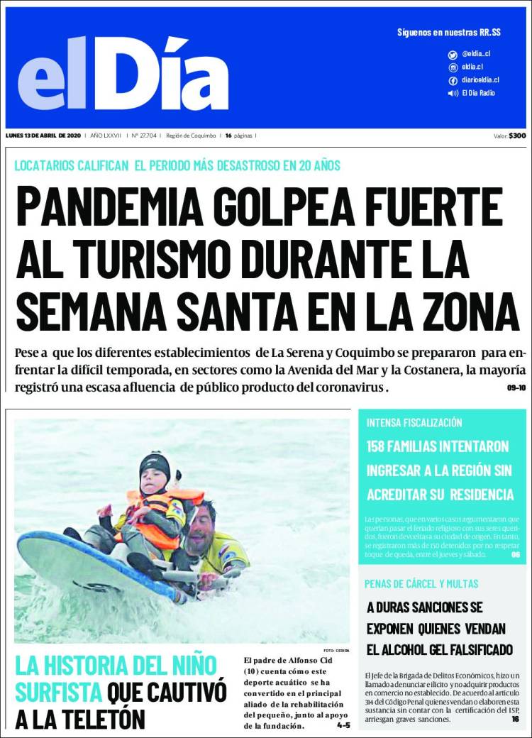 Portada de El Día (Chile)