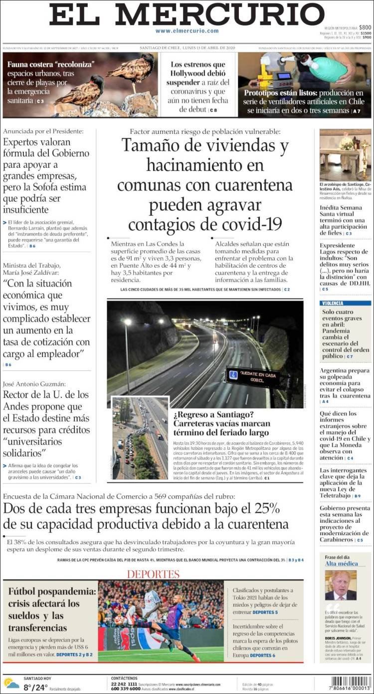 Portada de El Mercurio (Chile)