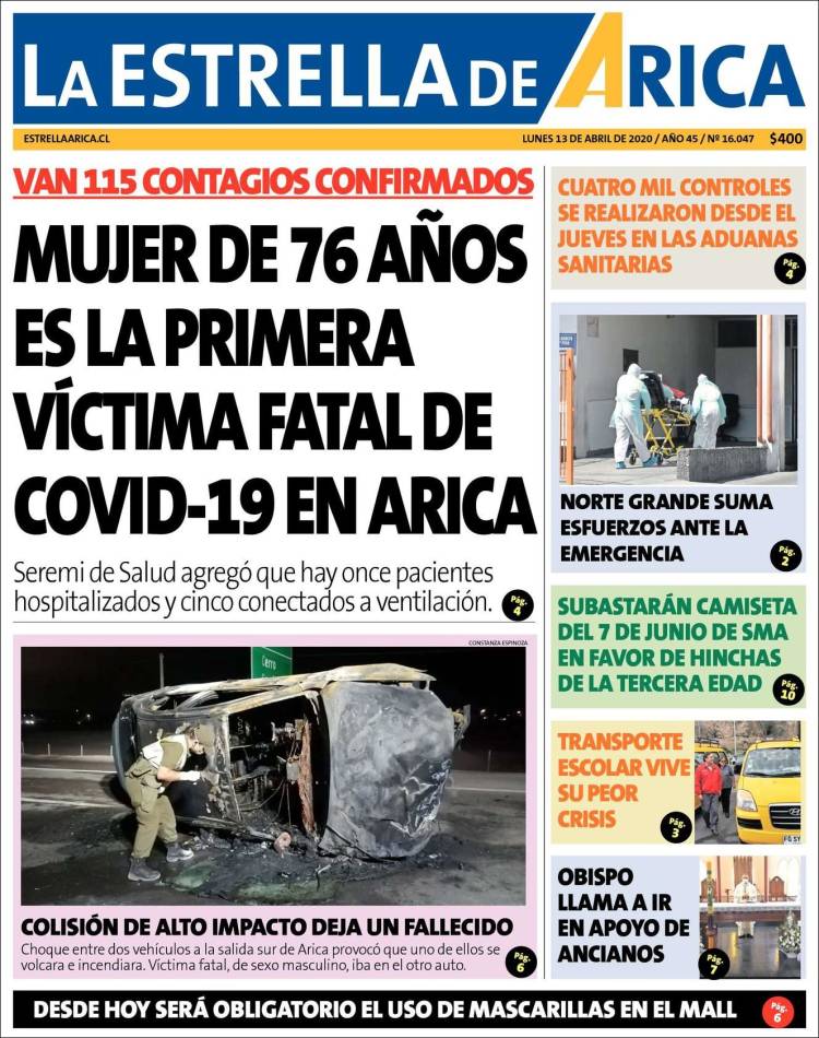 Portada de La Estrella de Arica (Chile)