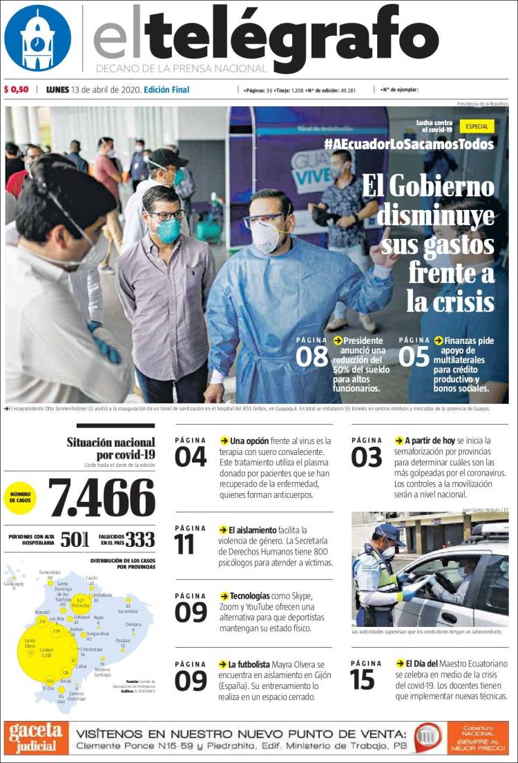 Periódico El Telégrafo Ecuador Periódicos De Ecuador Edición De Lunes 13 De Abril De 2020 