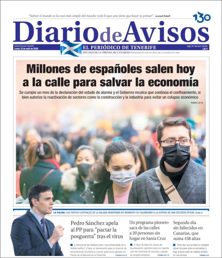 Portada de Diarios de Avisos (España)
