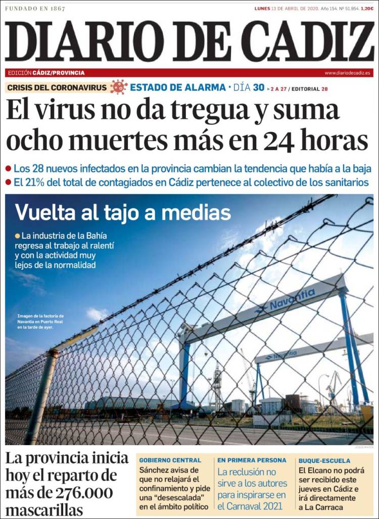 Portada de Diario de Cádiz (España)