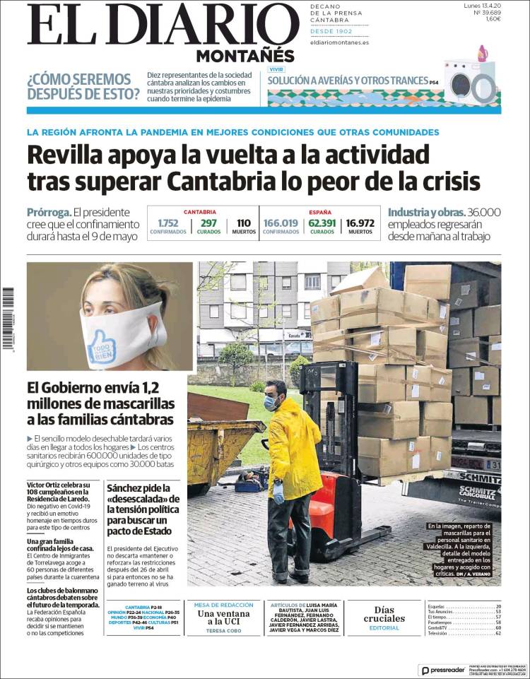 Portada de El Diario Montañés (España)