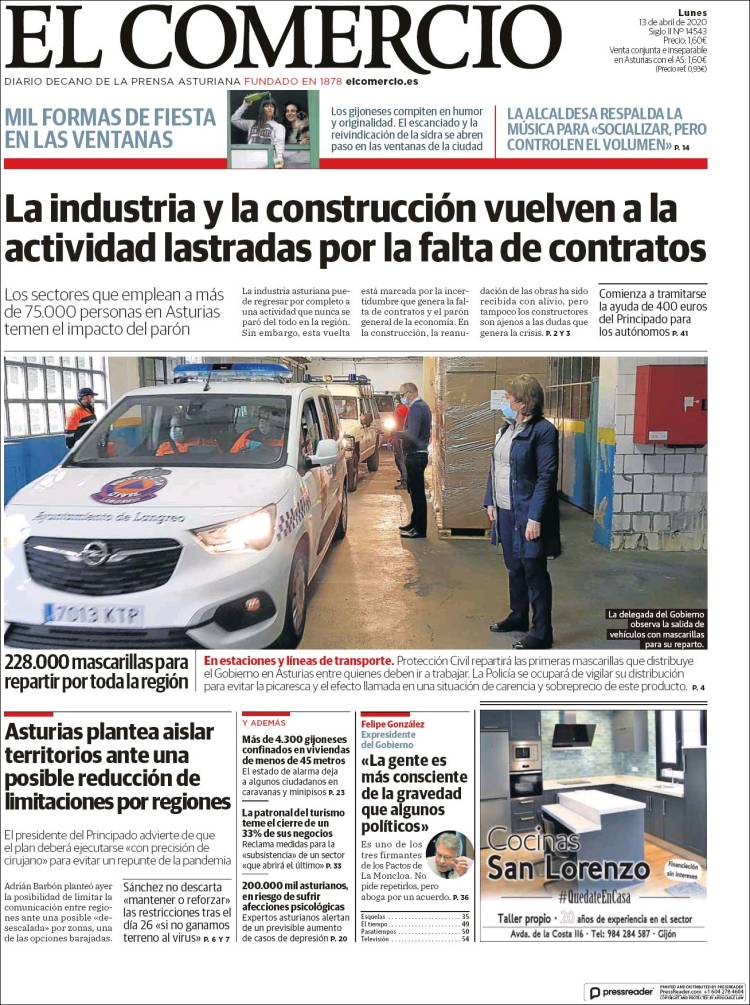 Portada de El Comercio - Gijón (España)