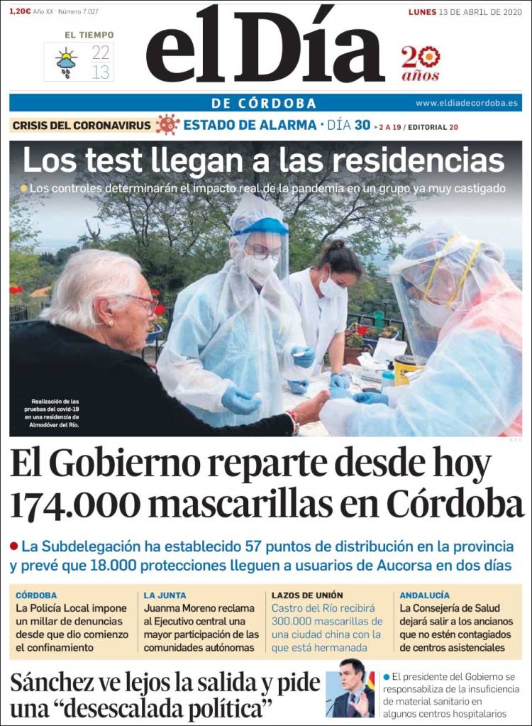 Portada de El Día de Córdoba (España)