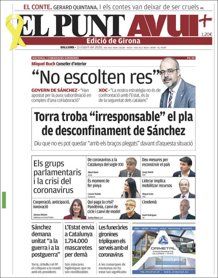 Portada de El Punt Avui - Girona (España)