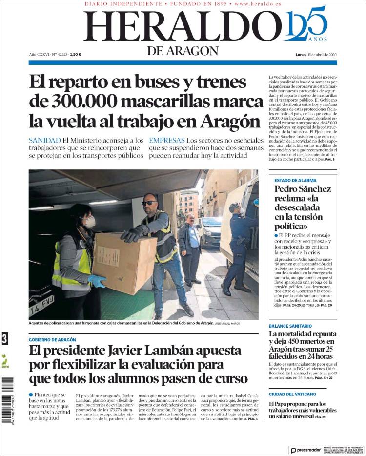 Portada de Heraldo de Aragón (España)